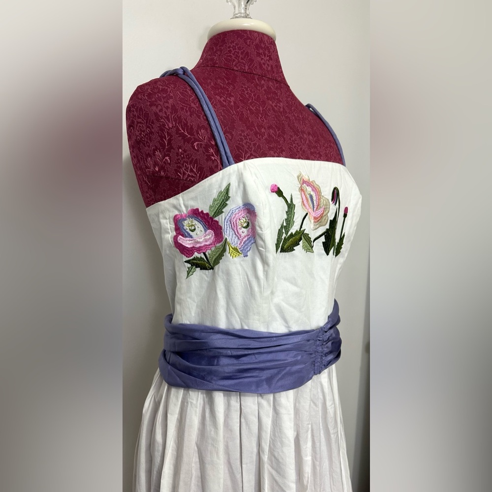 VTG Clues Midi Dress Sz 8 White Floral Embroidered Cottagecore Garden Tea‎ Party - Picture 13 of 16